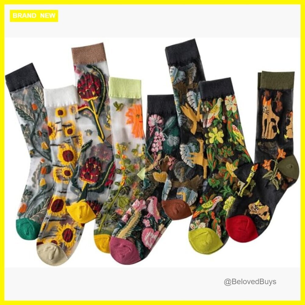 8 Pairs Sheer Mesh Ankle Socks Floral Lace Jacquard Summer Thin Elastic